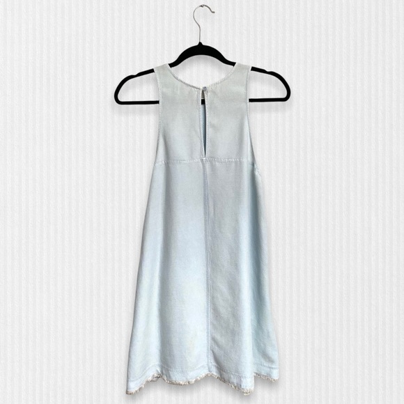 Wilfred Aritzia Trompette Linen Mini Dress Light Blue Raw Hem Pockets - Picture 3 of 12